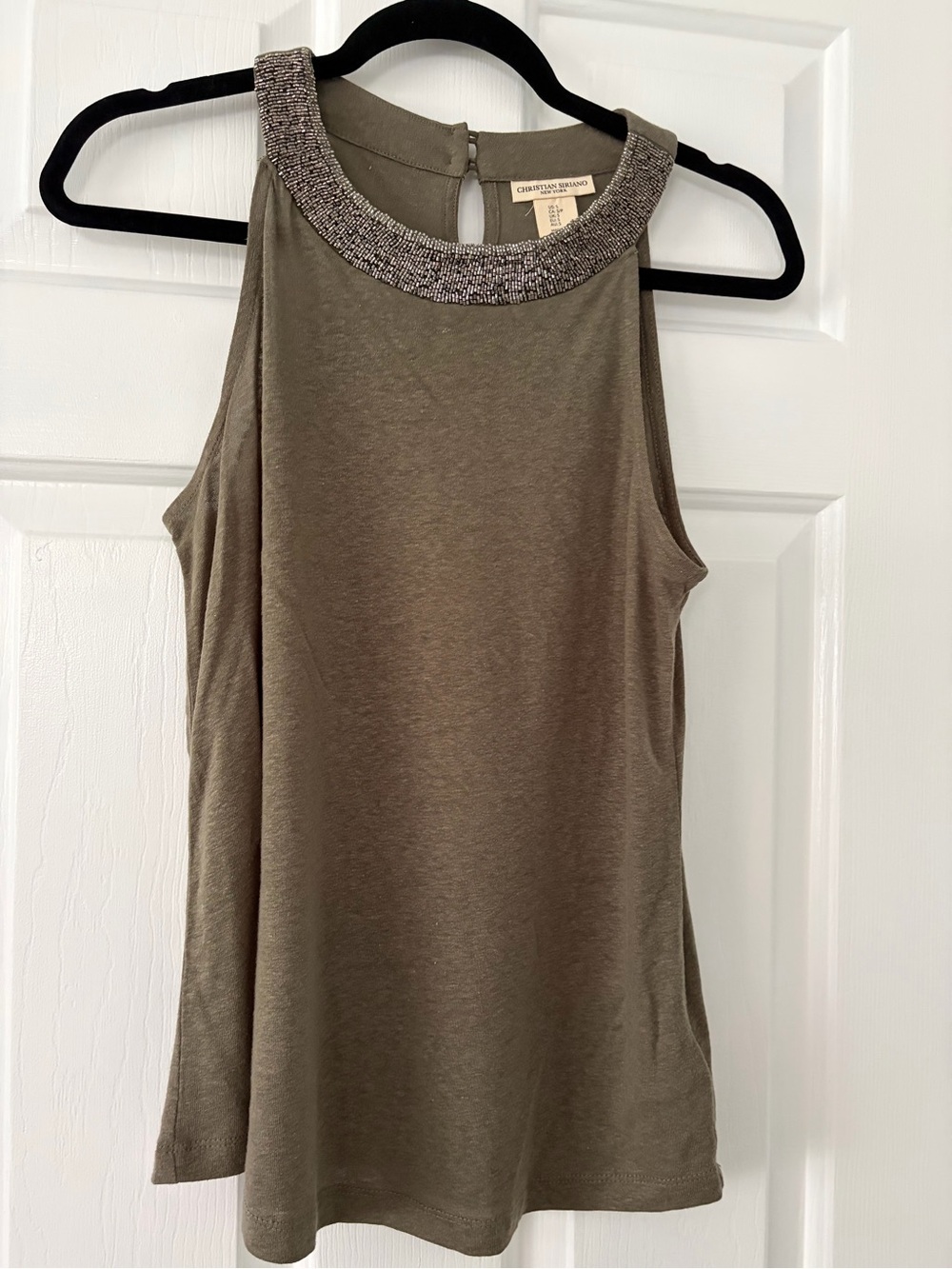 Christian Siriano Olive Tank with Beaded Neckline